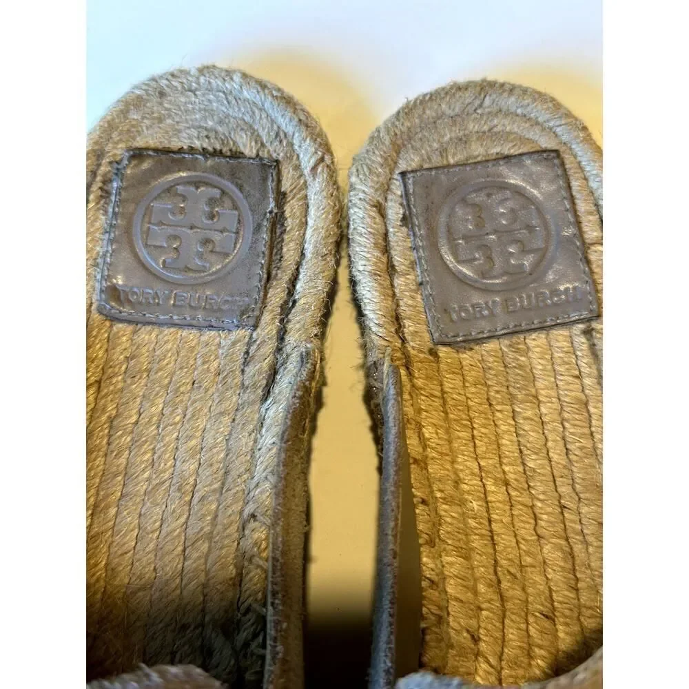 TORY BURCH Women's Max Suede Espadrille Mule Slides Taupe Size 7.5